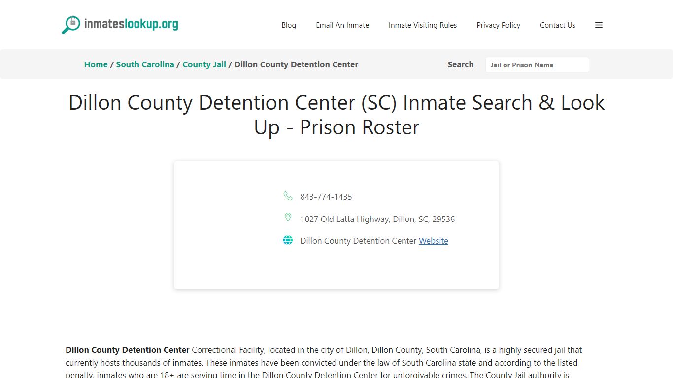 Dillon County Detention Center (SC) Inmate Search & Look Up - Inmate Lookup
