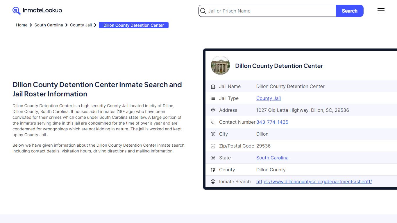 Dillon County Detention Center Inmate Search, Jail Roster, Bookings ...